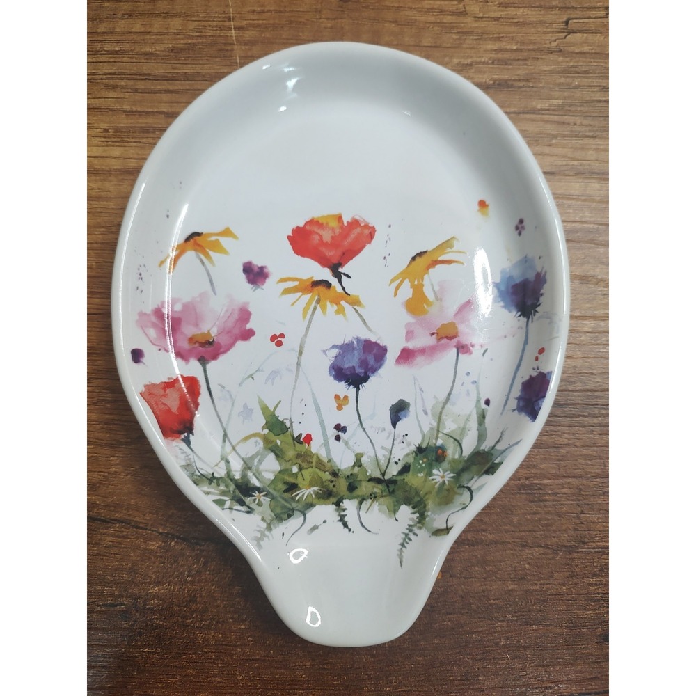 Ceramic Dean Crouser Wide Spoon Rest Floral Watercolor S7